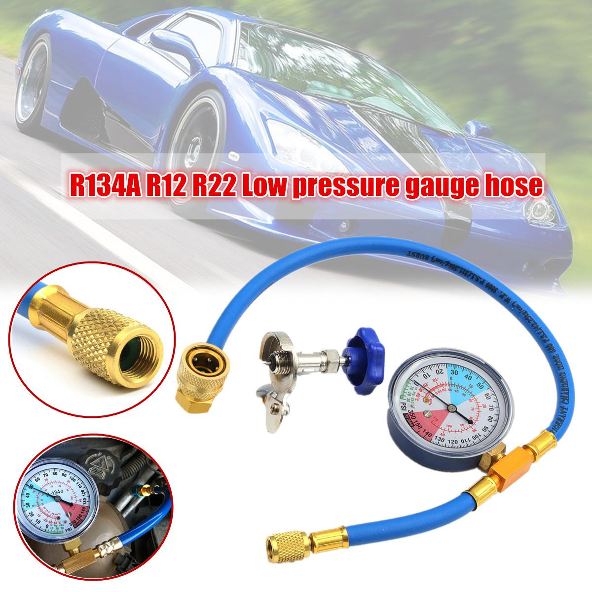 250PSI Recharge Measuring Hose Gauge Valve Refrigerant Pipe R134A R12 R22 Car Auto AC Air Conditioning