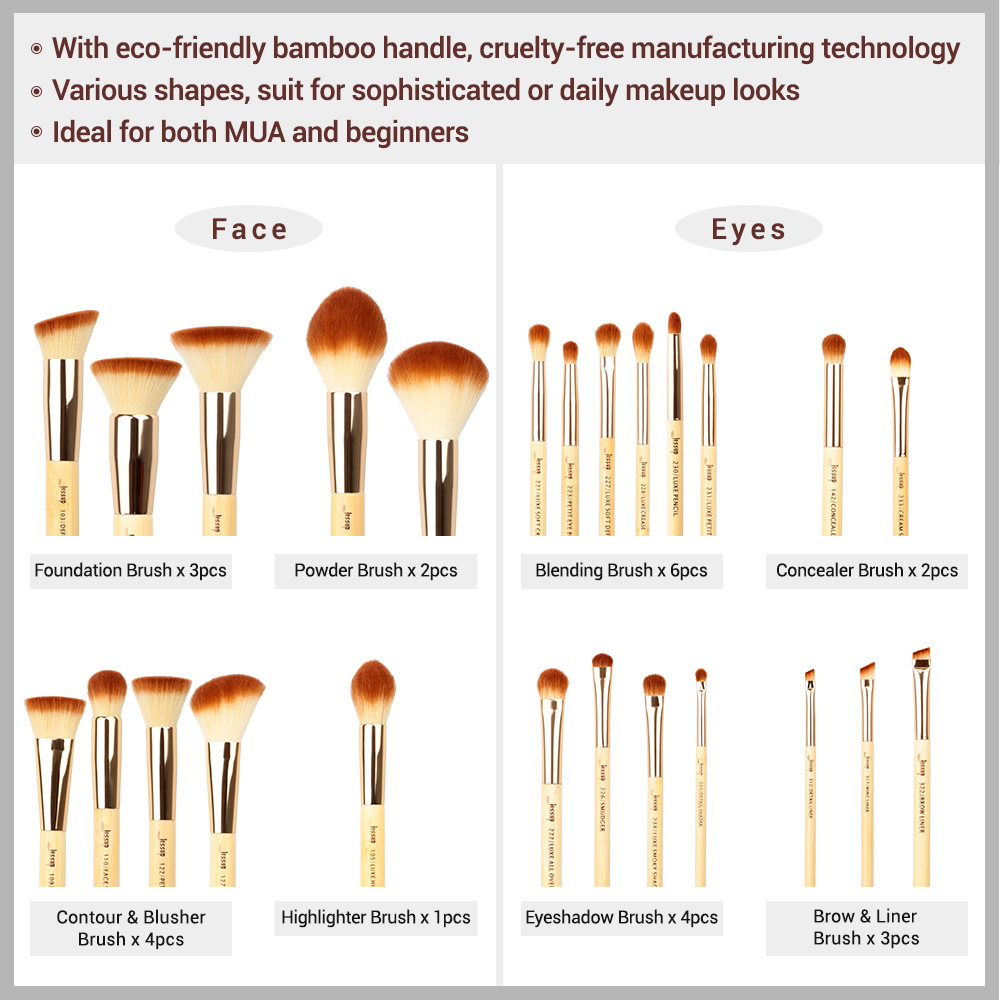 Jessup Makeup Brushes Set Bamboo Foundation Brush Powder Eyeliner Eyeshadow Pincel Maquiagem Cosmetic Tool 6-25pcs