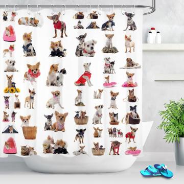Little Puppys Chihuahuas Young Dog Bathroom Fabric Shower Curtain Waterproof Polyester Cute Animals Bath Curtain Sets With Hooks