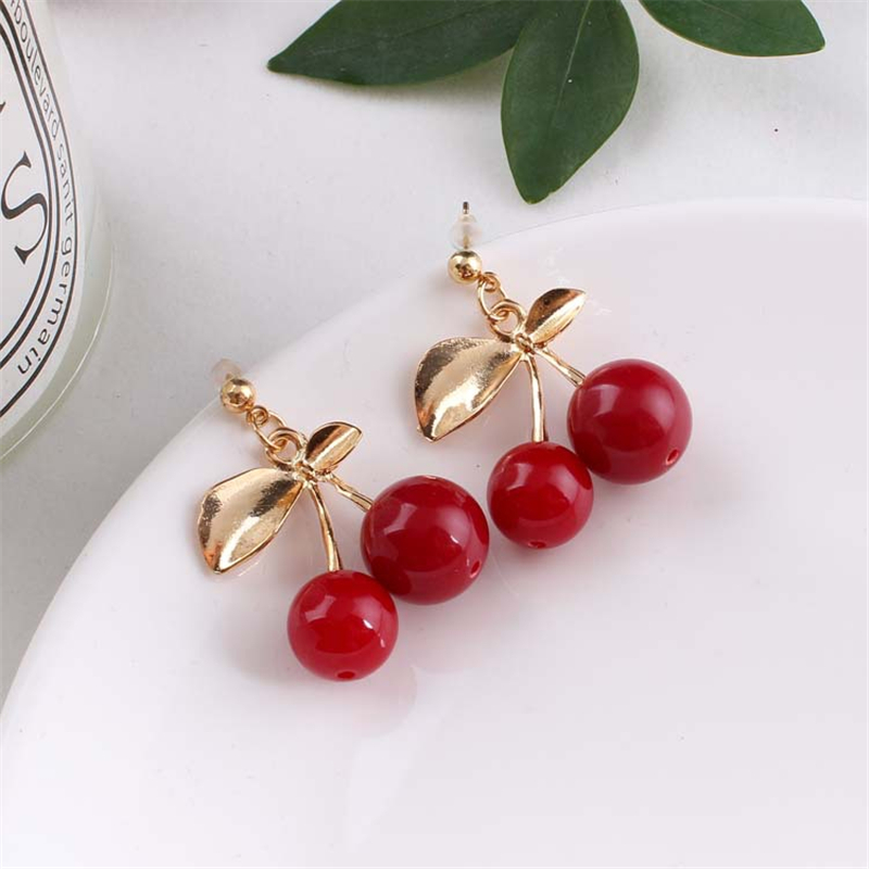 YOBEST Sweet fruit fresh cherry ear drop female fashion youth beautiful girl students earrings