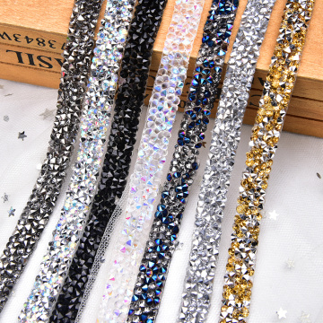 2Yards/5Yards/Lot BlingBling Rhinestone Tape Trim Strass Chain Banding Crystal Stone Wedding Applique Dresses Crafts 10mm Width