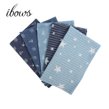IBOWS 40CM*50CM Soft Denim Fabric Wash Cotton Anchor Star Pattern Cowboy For Clothes Quilt Fabric DIY Handmade Sewing Materials