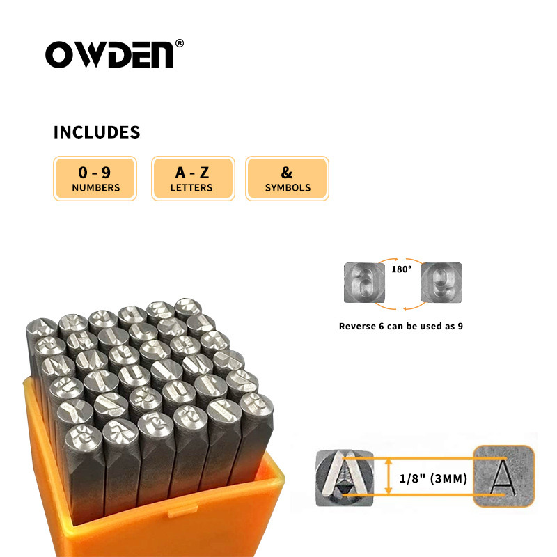 OWDEN 36Pcs Steel Metal Stamp Set Number and Letter Punch Tools 3mm Jewelry stamping tool steel letter punch set