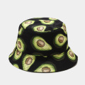 Cartoon Avocado Fisherman Hat Reversible Bucket Hat For Women Men Street Hip Hop Foldable Bucket Cap Vintage Printed Fishing Hat