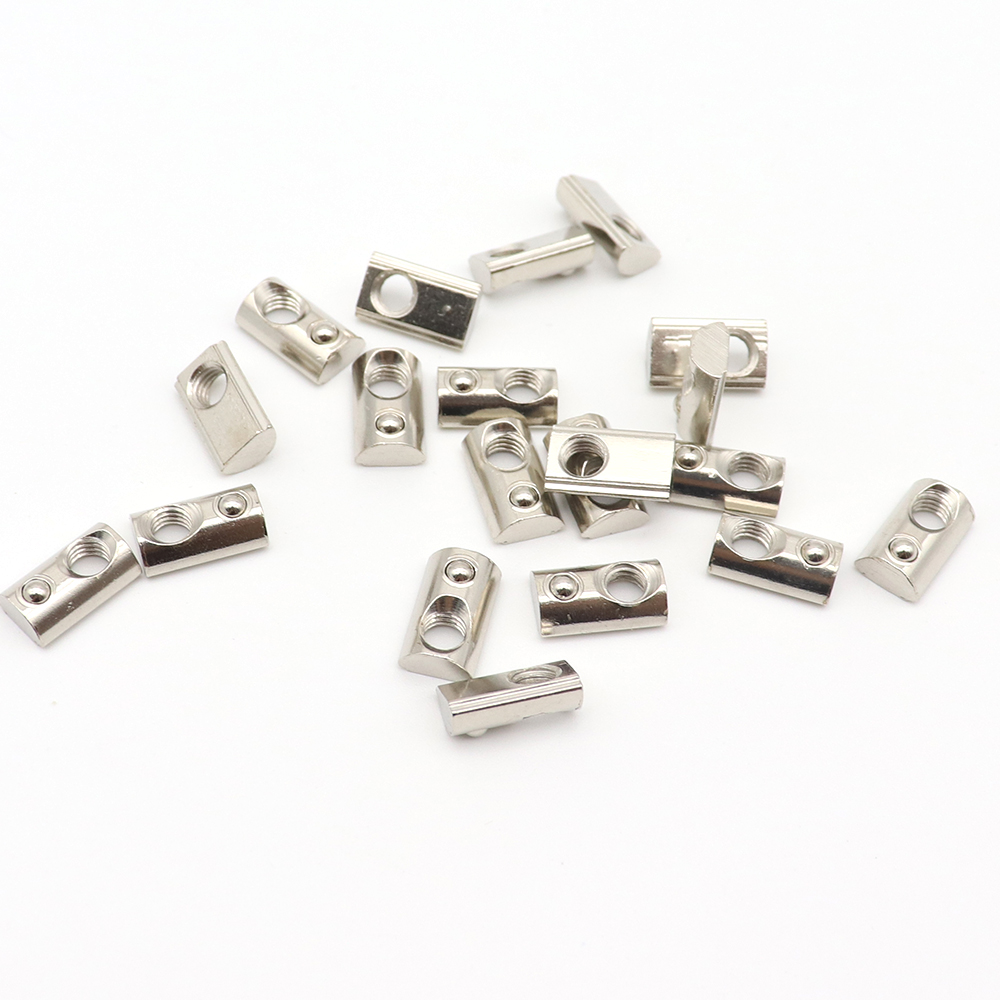 50PCS/lot Nickel plating 20 series Roll-in T Spring Nuts M3 M4 M5 M6 For 2020 Aluminum Profiles
