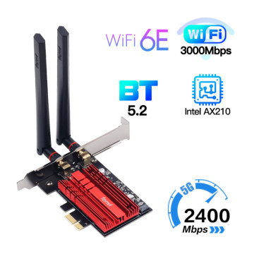 WiFi6E Intel AX210 Bluetooth 5.2 3000Mbps Dual Band 2.4G/5GHz WiFi 6 Card 802.11AX PCI-E Network Adapter for Desktop PC MU-MIMO