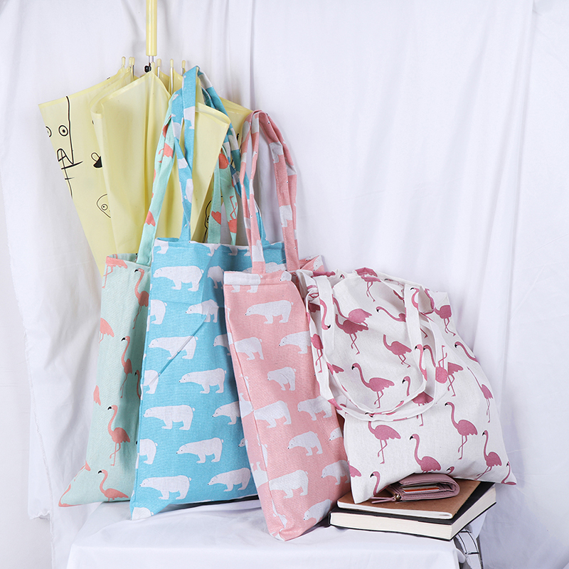 1x Cute animals linen bag tote ECO shopping outdoor canvas shoulder bags
