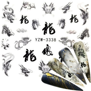 2020 Nail Water Stickers Black Chinese Style Dragon / Eagle Design Nail Art Stickers Decals DIY Beauty Creative Nail Decorations