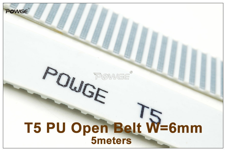 POWGE 5meters T5 6 Timing Belt Width=6mm Pitch=5mm Fit T5 Pulley T5-6 AT5 PU Open Belt For CNC RepRap 3D Printer
