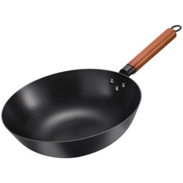 Carbon Steel Wok Chinese Style Flat-Bottomed Cast Iron Stirring Pot for Electric Stove and Induction Cooker -12.5 Inches
