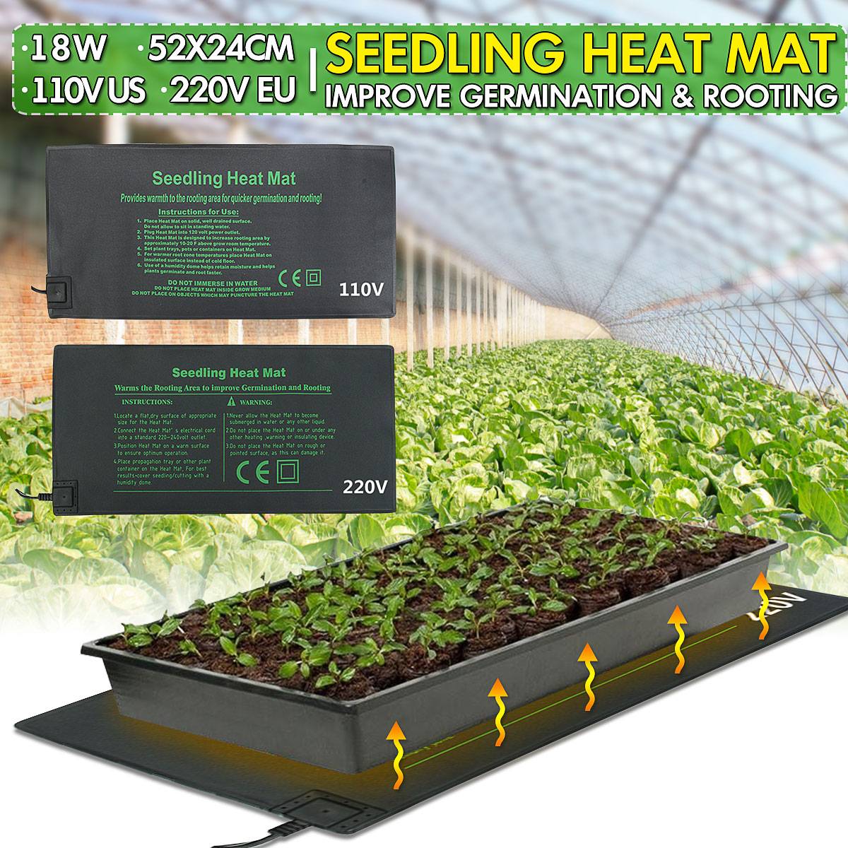 Seedling Heat Mat Plant Seed Germination Propagation Clone Starter Warm Pad Mat 24x52cm Vegetable Flowers Garden Tool Supplies
