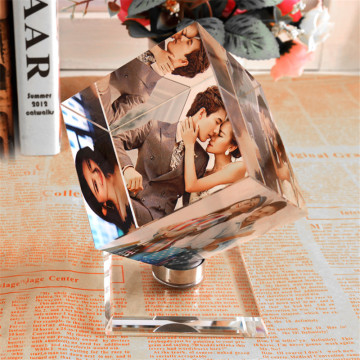 Customized Color Printed Crystal Picture Frames Rotating Baby Photo Frame Craft Ornament Wedding Anniversary Gifts
