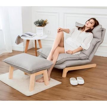 Modern Chaise Lounge Chair and Ottoman Set With Wooden Legs Living Room Furniture Fabric Upholstery Recliner Chair and Footstool