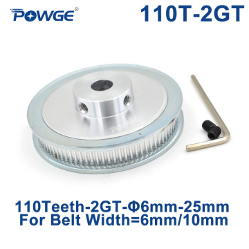 POWGE 110 Teeth 2GT Timing Pulley Bore 6/6.35/8/10/12/14/15/16/19/20/22/25mm for GT2 Synchronous belt width 6/10mm 110Teeth 110T