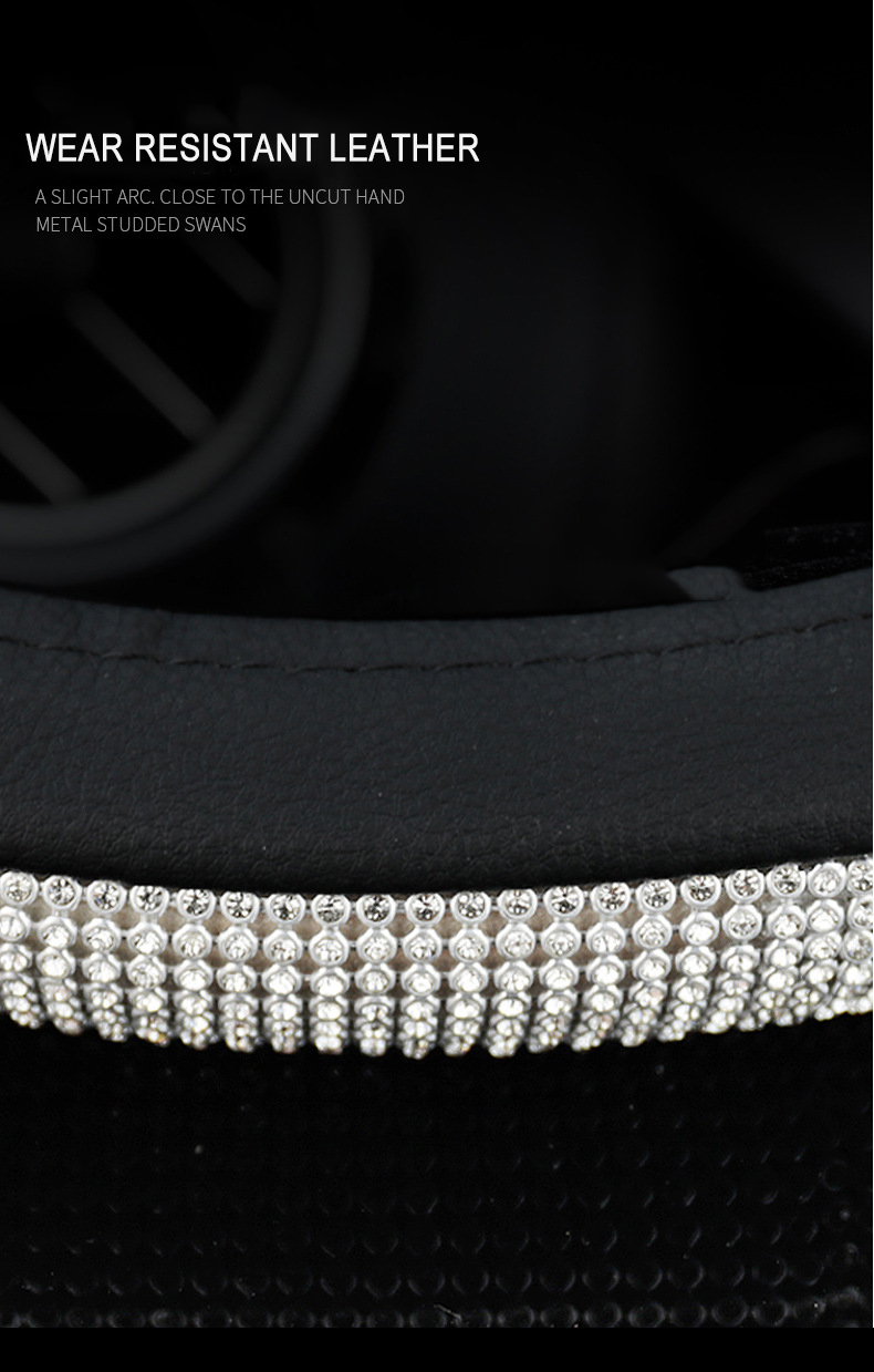 Car Steering Wheel Cover Crystal Sparkled Diamond Cover Leather Skidproof Auto SUV Truck Car Wheel Cover Holster Car Accessories