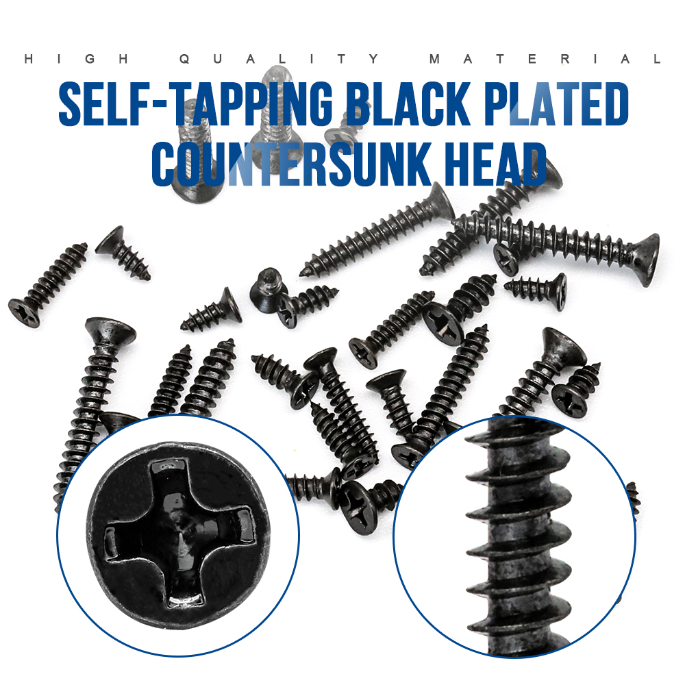 450pcs/set Black plated Countersunk flat head tapping screws with cross recessed M2.3 M2.6 M3 Carbon Steel assortment kit