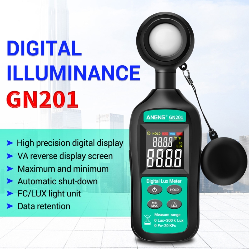 GN201 Luxmeter Digital Light Meter 200K Lux Meter Photometer uv Meter UV Radiometer Handheld Illuminometer Photometer