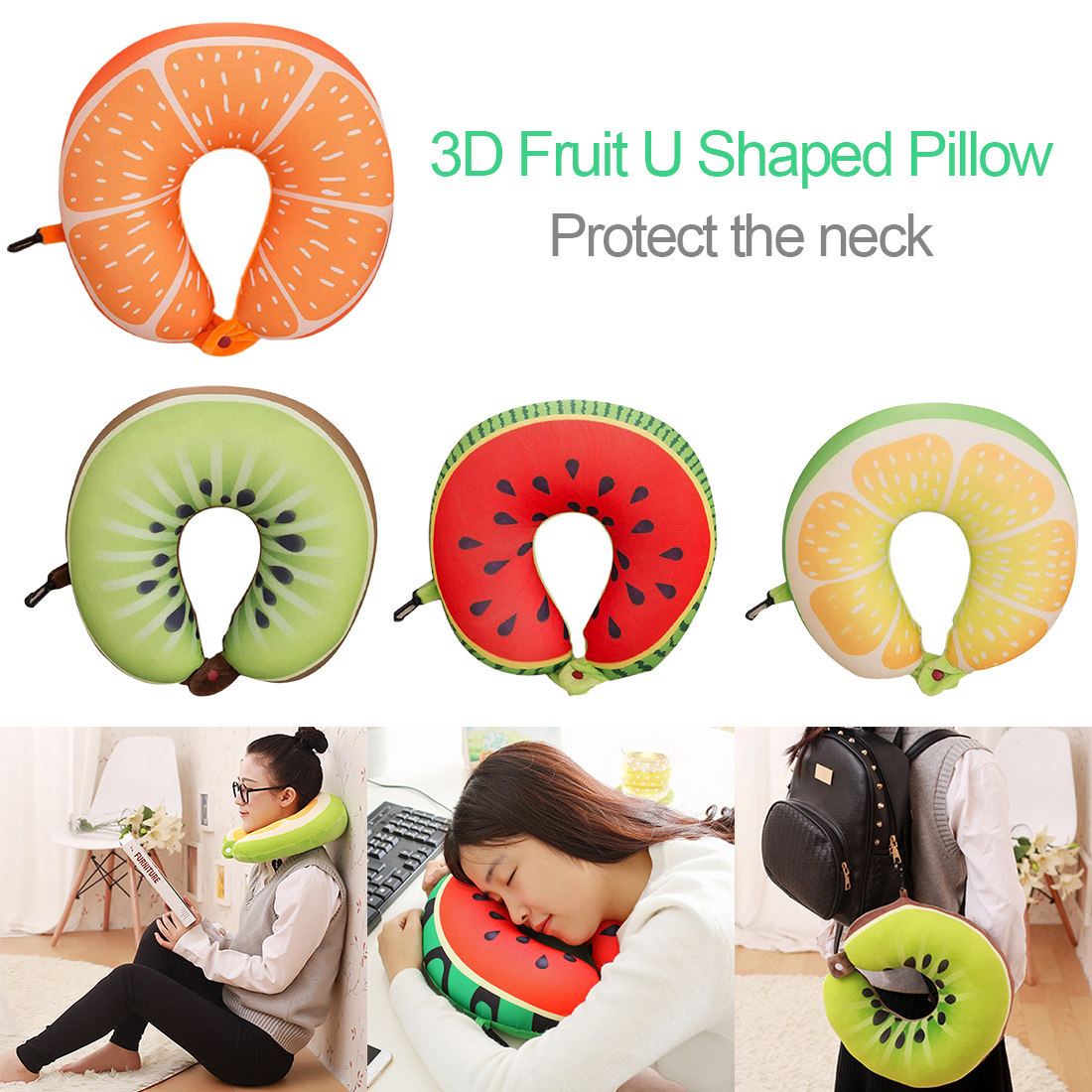 Cute Fruit Neck Pillow U-Shaped Travel Pillow Cartoon Fruit Soft Cushion Neck Pillow for Car Office Travel neck travel pillow