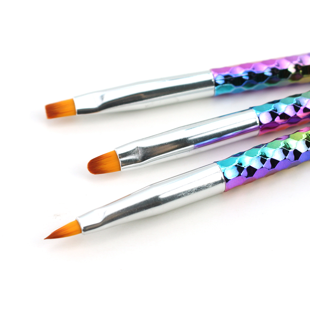 3pc/Nail Art Brushes Set Acrylic UV Gel Extension Pen Rainbow Painting Drawing Brush Glitter Powder Coating Flower Paint