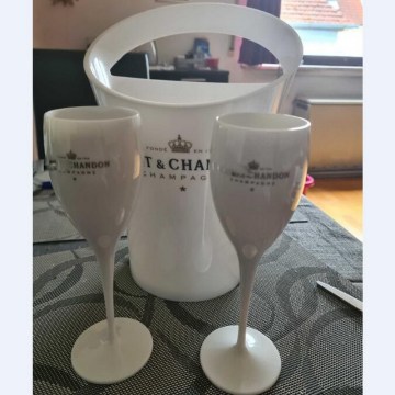 2 Cups 1Ice bucket New Champagne Flutes Glass Plastic Wine Cooler Cocktail Cup White Cabinet Acrylic Champagne Buckets