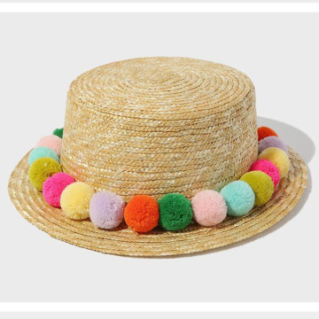 2016 New Seven Rainbow Colored Plush Ball Fashion Women's Sun Hats Hawaiian Vacation Leisure Sentiment Lovely Fresh Straw Hat