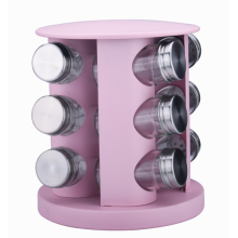 20-jar pink revolving spice rack with glass bottles