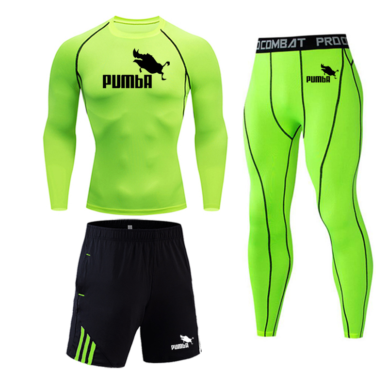 Brand 3pcs /set Men's Sports Suit Gym Fitness Compression Clothes Running sets Jogging Sport Wear Exercise Workout t-shirt