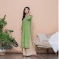 Woman Fashion Ethnic Styles Sets Kurtas Print Cotton India Dress Lady Long Green Top And Pants