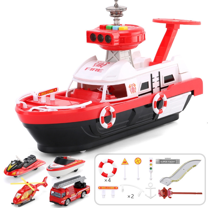 Kids Toys Simulation Track Boat Diecasts & Toy Friction Vehicles Music Story Light Toy Ship Model Toy Car Parking Red
