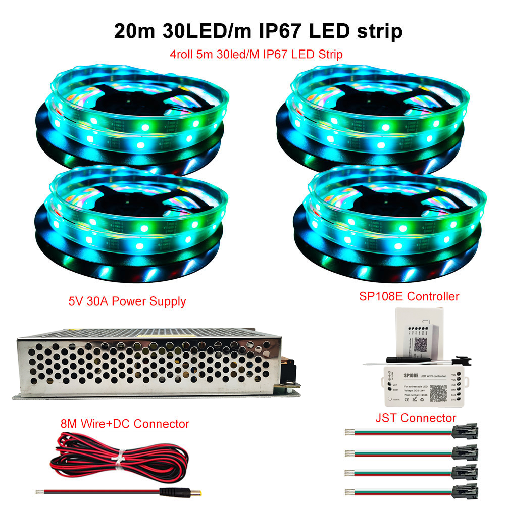 WS2812B WS2812 Kit IndividuaIIy AddressabIe RGB Led Strip Light With Wifi ControIIer SP108E DC5V Led Transformer Power SuppIy