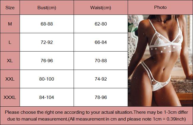 New Womens 2Pcs Sexy Lingerie Sets Polka Dot Sheer Babydoll Lace Bra G-string Panty Underwear Nightwear Bra & Brief Sets