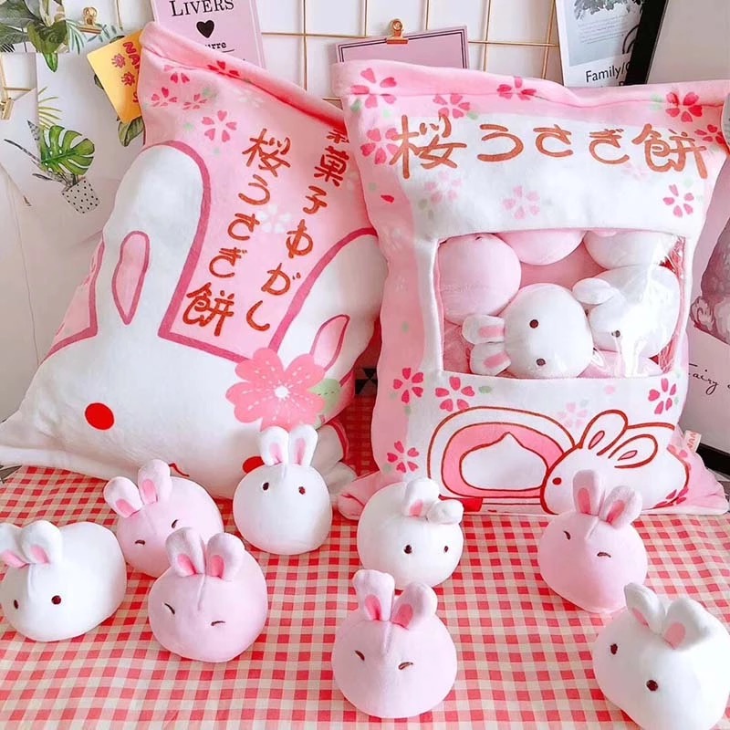 A bag of 4pcs/8pc sweet candy plush toys simulation snack throw pillow kawaii sakura rabbit plush creative toy for children/baby