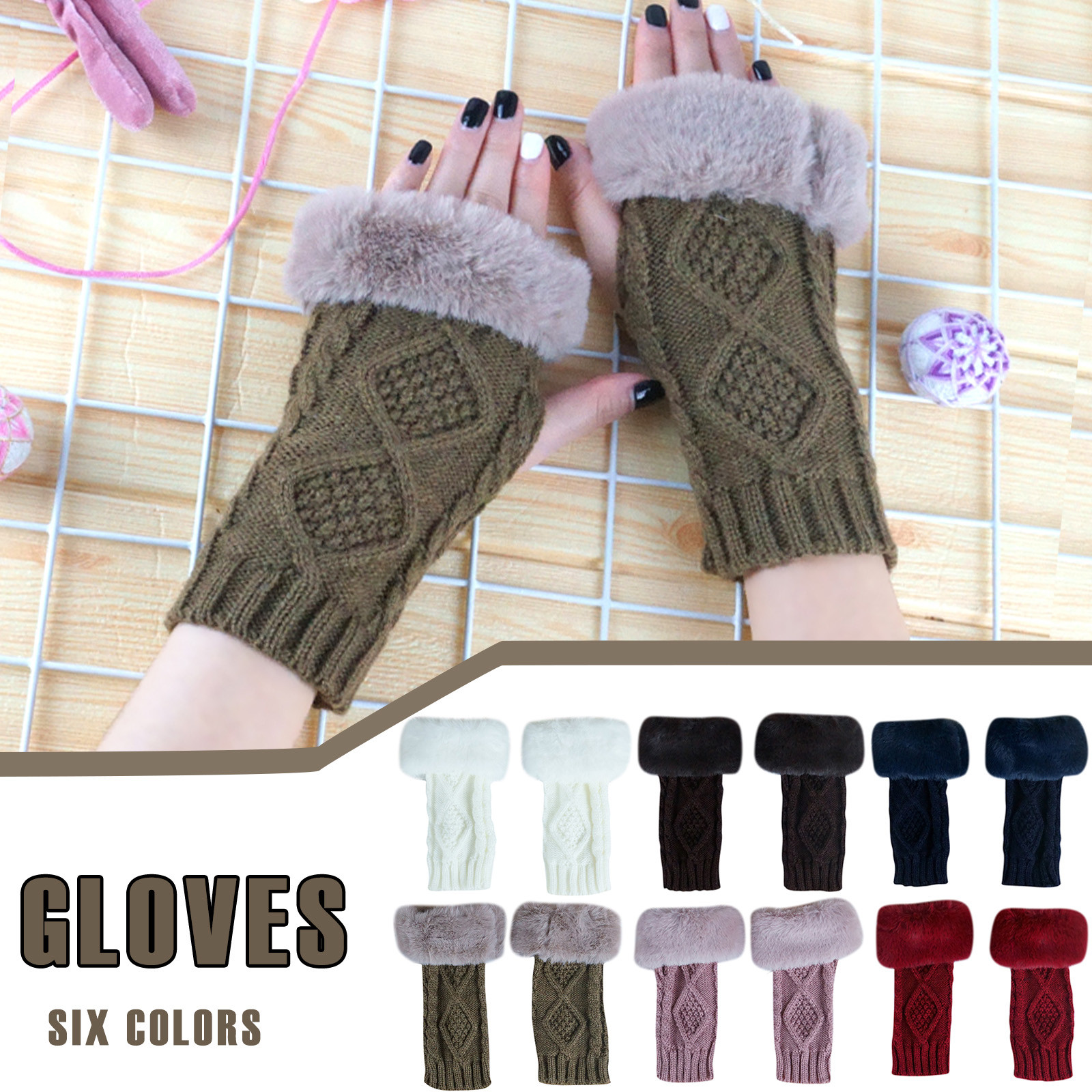 2021 Women Gloves Stylish Hand Warm Winter fingerless Mitten Ladies Faux Woolen Crochet Knitted Wrist Warmer Glove Hot Sale