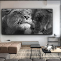 Black and white closed eyes lion two prairie animals Oil Painting Canvas Posters Prints Cuadros Wall Art Picture For Living Room