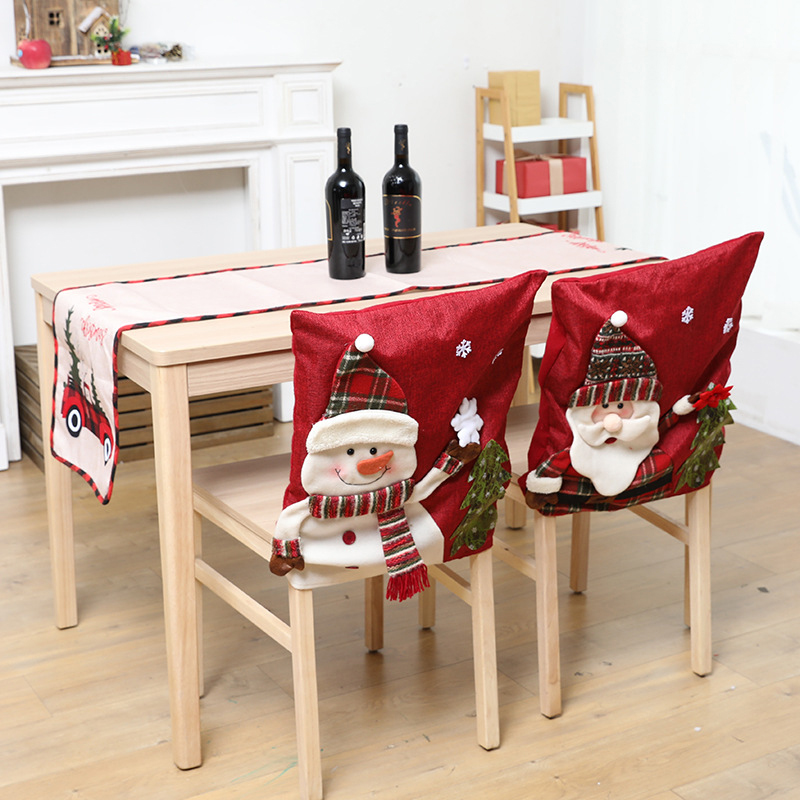 Christmas Chair Cover Cartoon Santa Claus Snowman Printed Non-woven Fabric Chair Back Covers Christmas Decoration Supplies