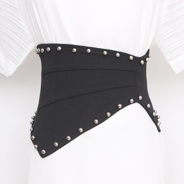 2020 Black Elastic Denim Fabric Elastic Corset Belts 2020 Irregular Zipper Wide Waist Belts Women Waistband Caestus Ruched Belts