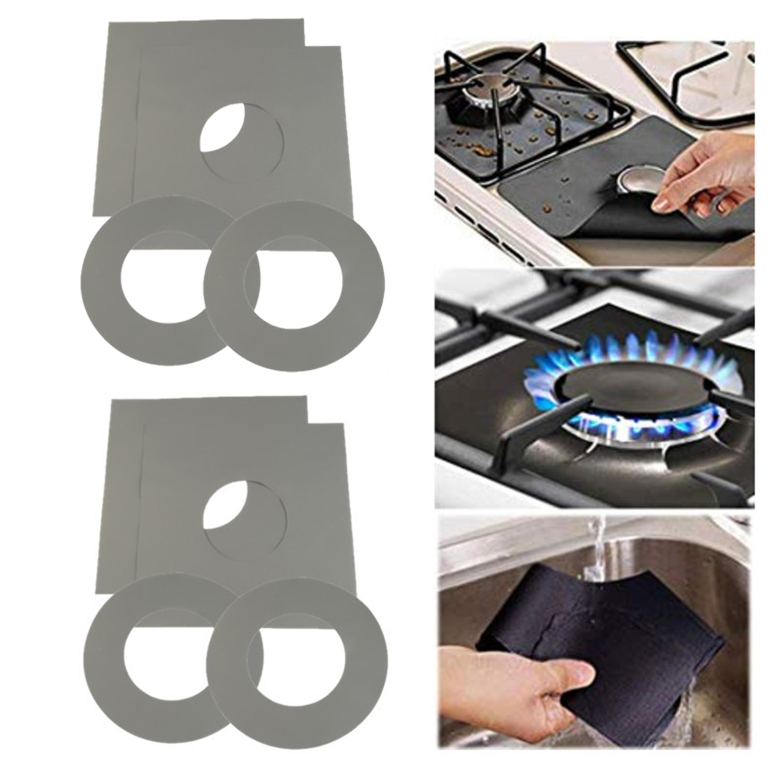 4# 4pc Gas Range Stove Top Cookware Parts Burner Protect Reusable Liner Clean Cook Non-stick Cookware Parts Kitchen Storage