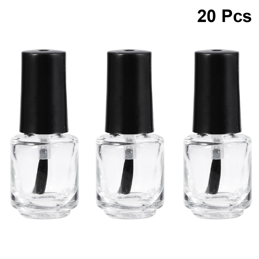 20pcs 5ml Spray Bottle Perfume Bottle Packaging Transparent Glass Bottle Nail Polish Empty Bottle With Brush Black Top Cap