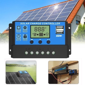 Solar Panel Charge Controller Regulator Collector 30A 20A 10A 12V-24V Auto 5V Dual USB Display for Lead Acid Batteries LCD