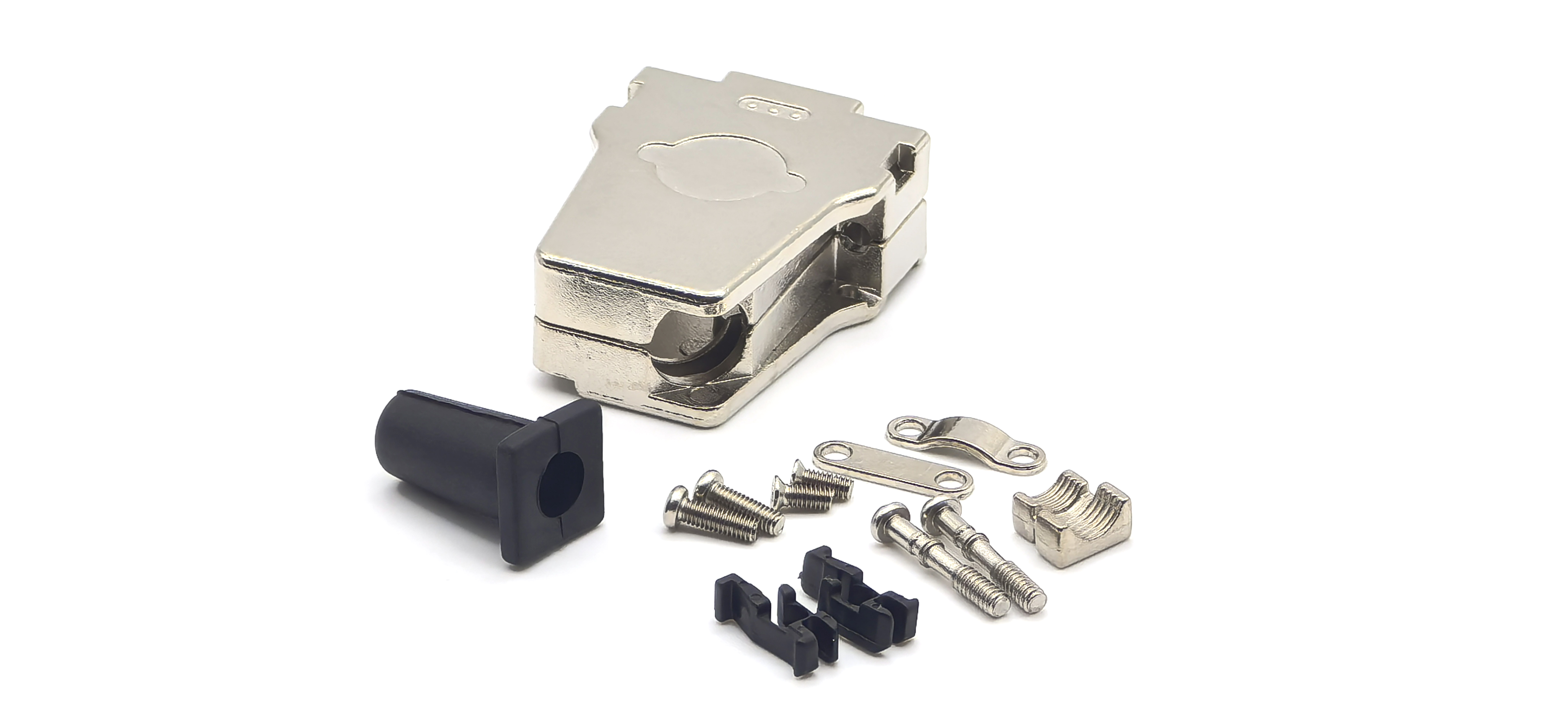 F type DB9P Zinc alloy shell with straight exit+clip+screw parts