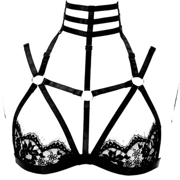Womens Sexy Sheer Lace Caged Bra Bondage Lingerie Elastic Adjust Back Tops Body Harness Goth Fetish Burlesque Garter Belt