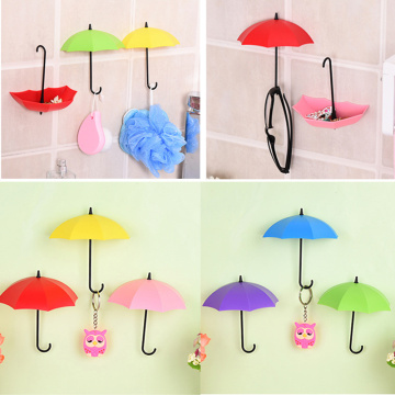 3Pcs/lot Umbrella Shape Cute Self Adhesive Wall Door Hook Hanger Bag Keys Bathroom Kitchen Sticky Holder Home Supply