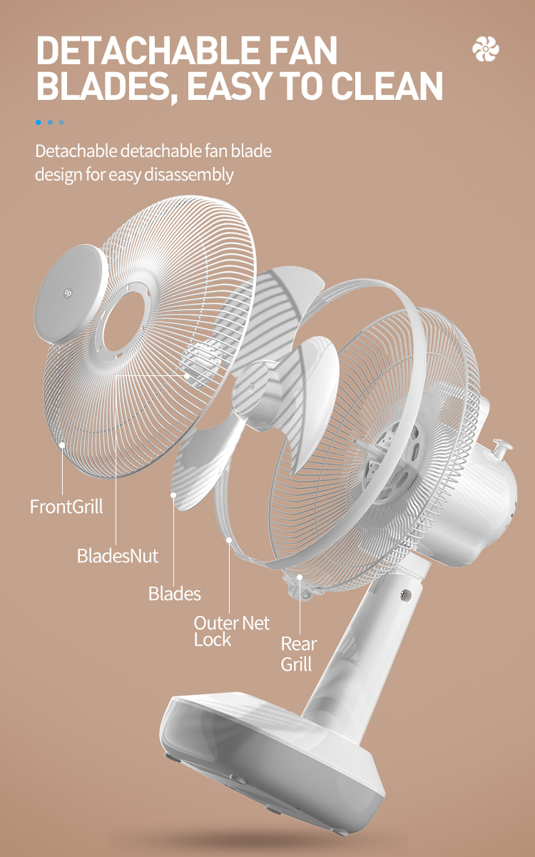 Rechargeable Pedestal Fan 12 inch Table Fan with LED Light--detail-5