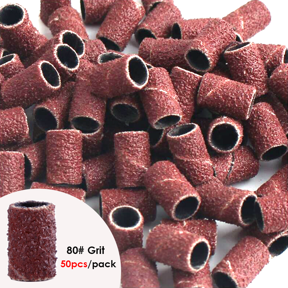 100/50pc Sanding Cap Bands For Electric Manicure Machine 180/120/80 Grit Nail Drill Grinding Bit Files Pedicure Tool Set BEND216