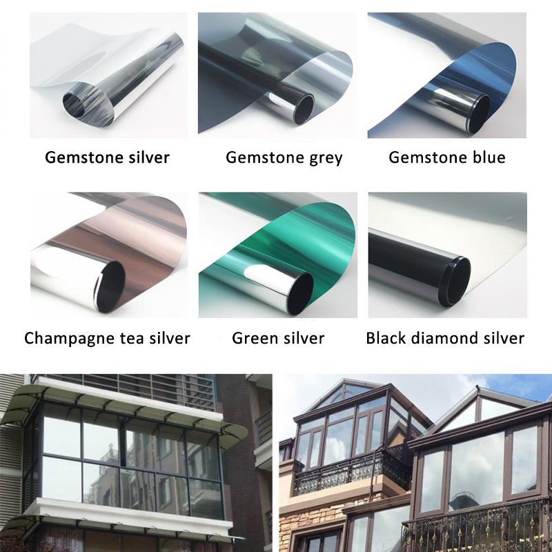 Champagne Tea Silver Waterproof Window Film One Way Mirror Silver Insulation Stickers UV Rejection Privacy Window Tint Films