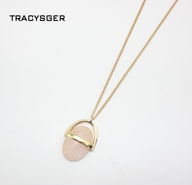 AE-xl20439 / sweet girl jewelry / Exclusive design European style jewelry oval Long Necklace inlaid natural barite powder
