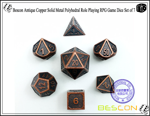 Bescon New Style Antique Copper Solid Metal Polyhedral Role Playing RPG Game Dice Set (7 Die in Pack)-2