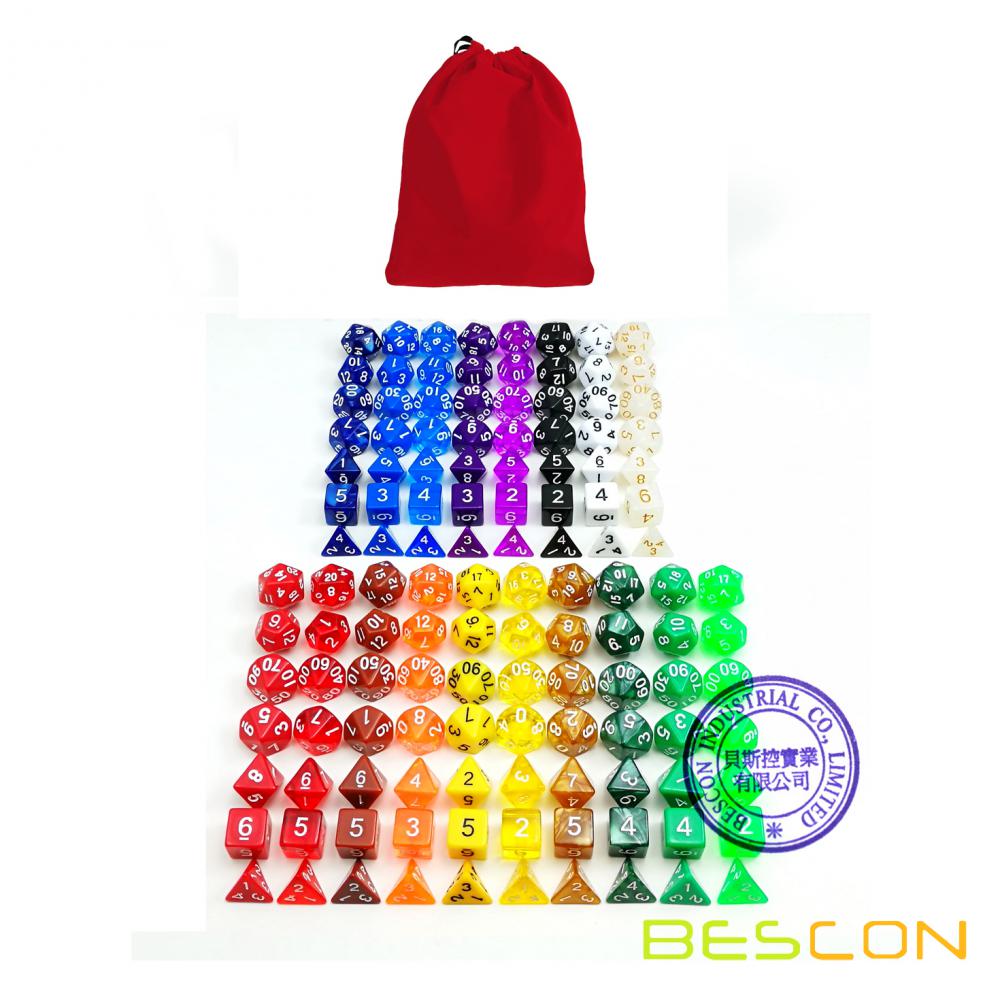 BESCON Assorted Colorfed Polyhedral RPG Dice Set 126pcs