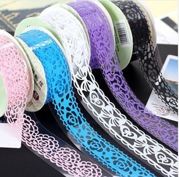 Free Shipping 1Lot = 10piece Solid Color Hollow-Out Lace Adhesive Tape Album Decorative Sticker Tape Gift Stationery Wholesale