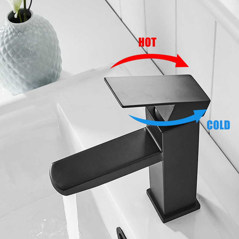 XUNSHINI Black Square Bathroom Sink Faucet Single Handle Basin Faucet Wash Tap Bathroom Toilet Deck Mounted Basin Tap